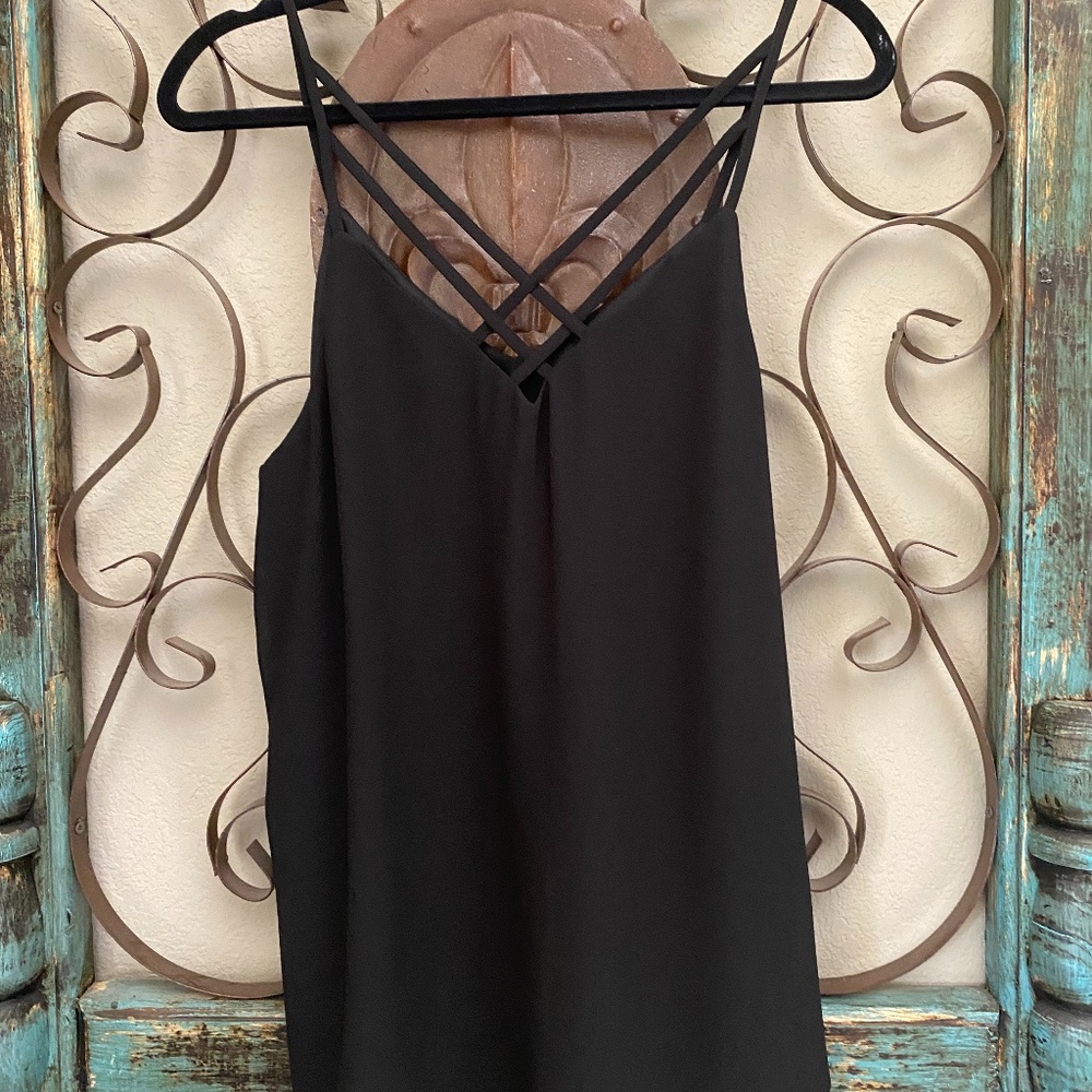 Doe & Rae Criss-Cross Black Tank